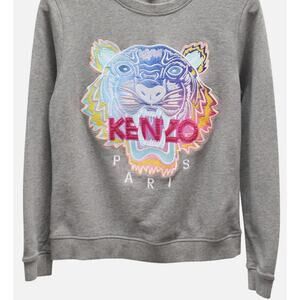 KENZO Embroidered Lucky Tiger Sweatshirt In Grey Cotton Size Large